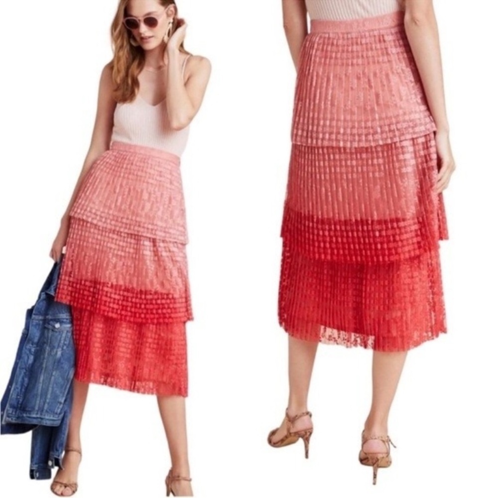 ANTHROPOLOGIE Maeve Lace Tiered Ombre Skirt